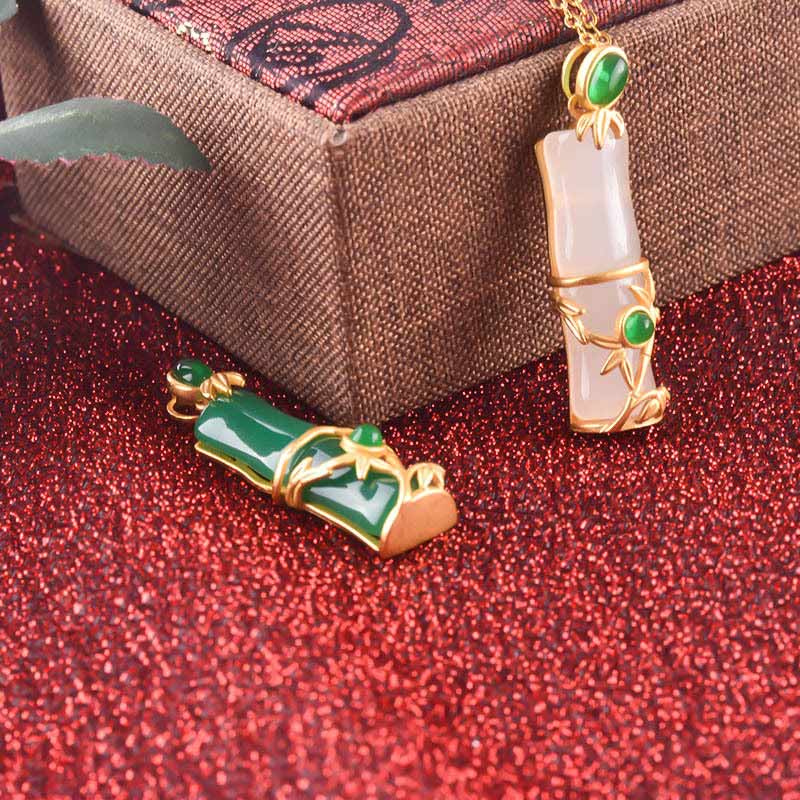 White Jade Cyan Jade Bamboo Protection Necklace Pendant