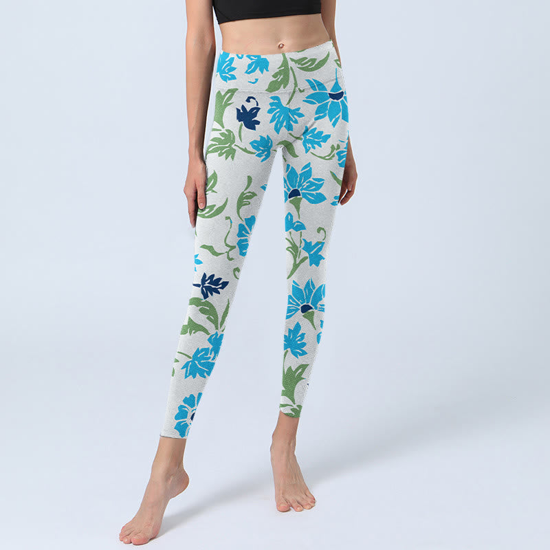 Blossom Leaves Print Gym Leggings Women's Yoga Pants