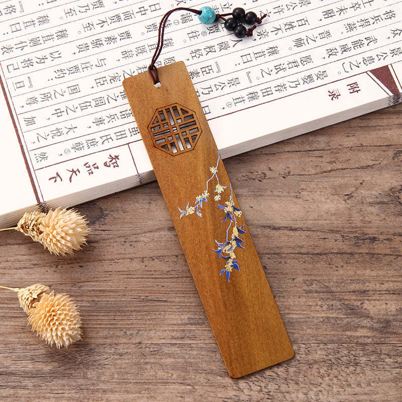4Pcs Four Seasons Plum Orchid Bamboo Chrysanthemum Peking Opera Mask Wood Bookmarks With Gift Box