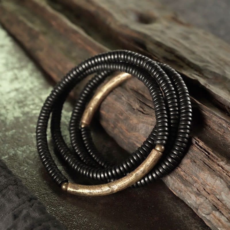 Ebony Wood Copper Balance Multilayered Bracelet