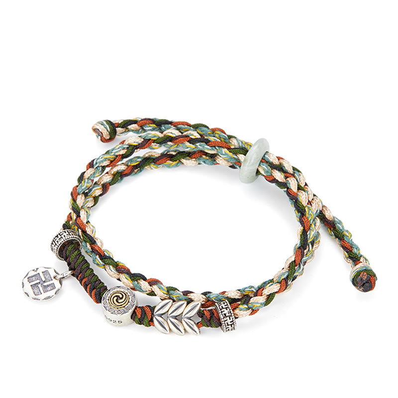 925 Sterling Silver Swastika Wheat Pattern Handmade Luck Bracelet