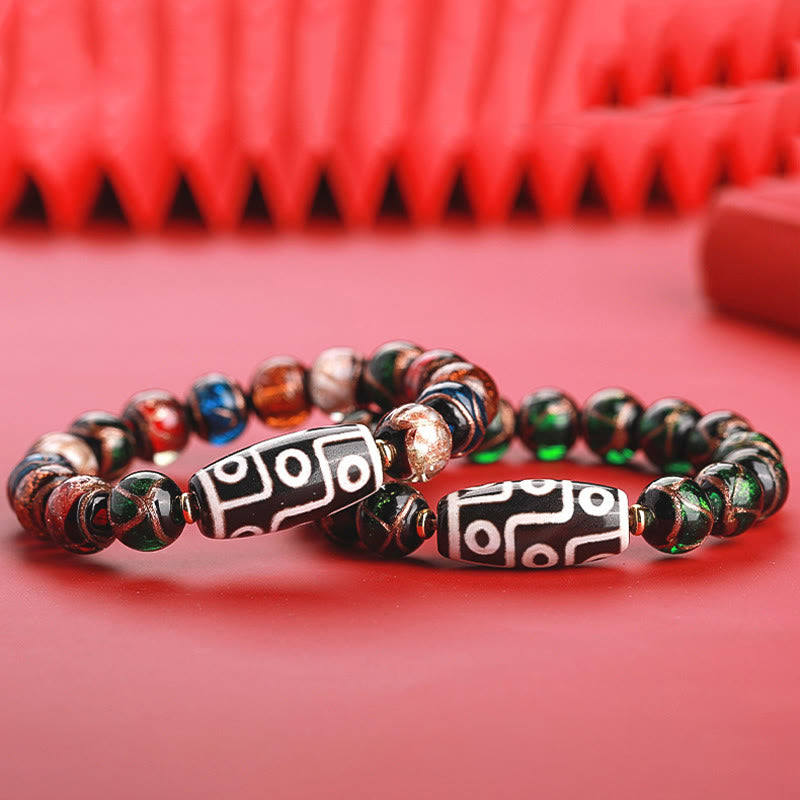 Tibetan Nine-Eye Dzi Bead Three-eyed Dzi Bead Liuli Glass Bead Wealth Bracelet