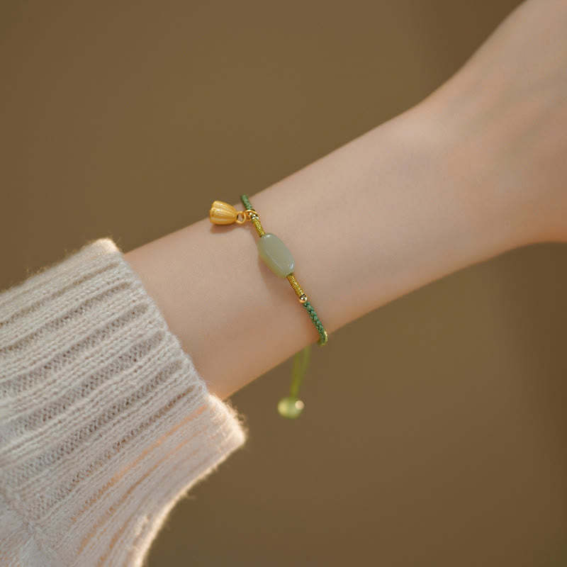 Lotus Jade Peace Buckle Bead Luck Happiness Charm String Bracelet