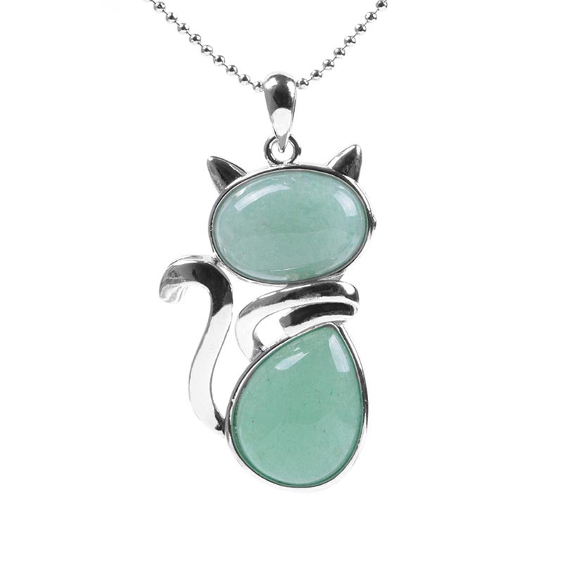Cat Pattern Natural Crystal Protection Necklace Pendant