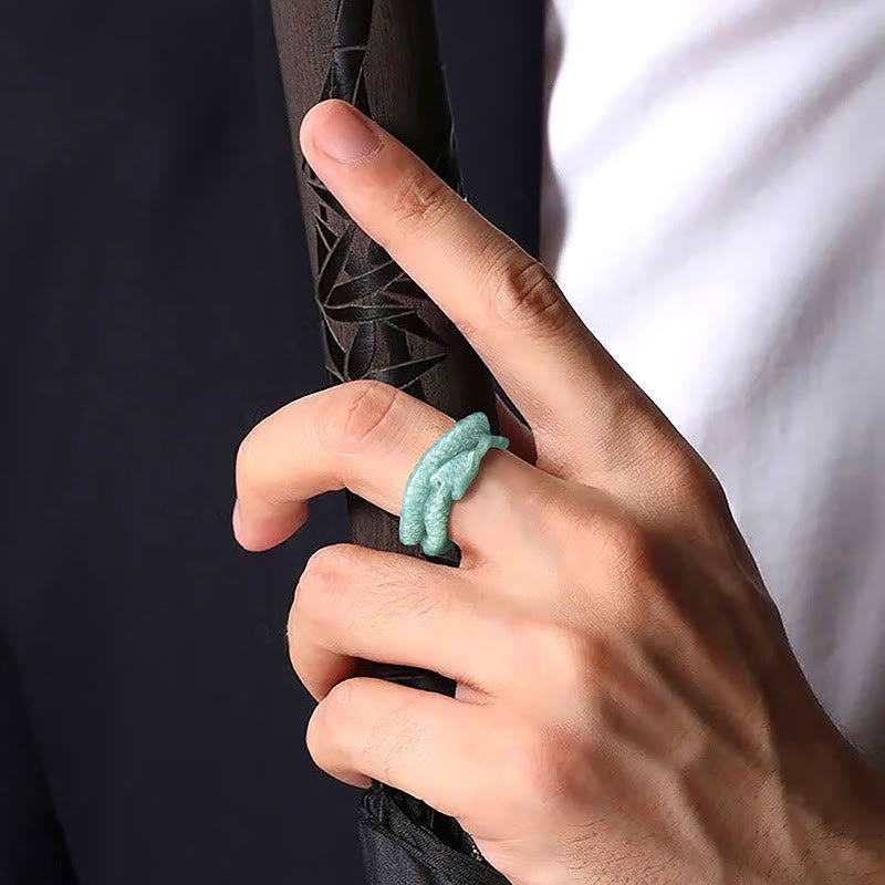 Natural Jade Year Of The Snake Carving Prosperity Protection Ring