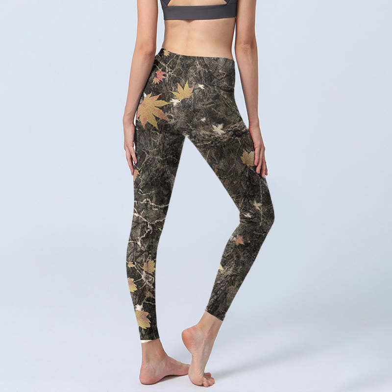 Maple Leaves Print Gym Leggings Women's Yoga Pants