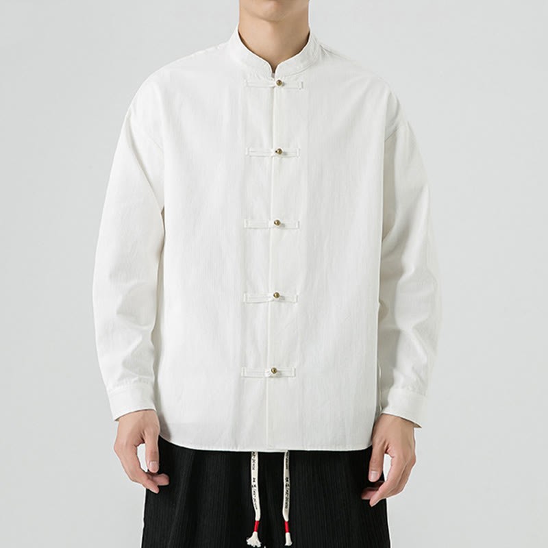 Solid Color Frog-button Tang Suit Cotton Men's Jacket Shirt