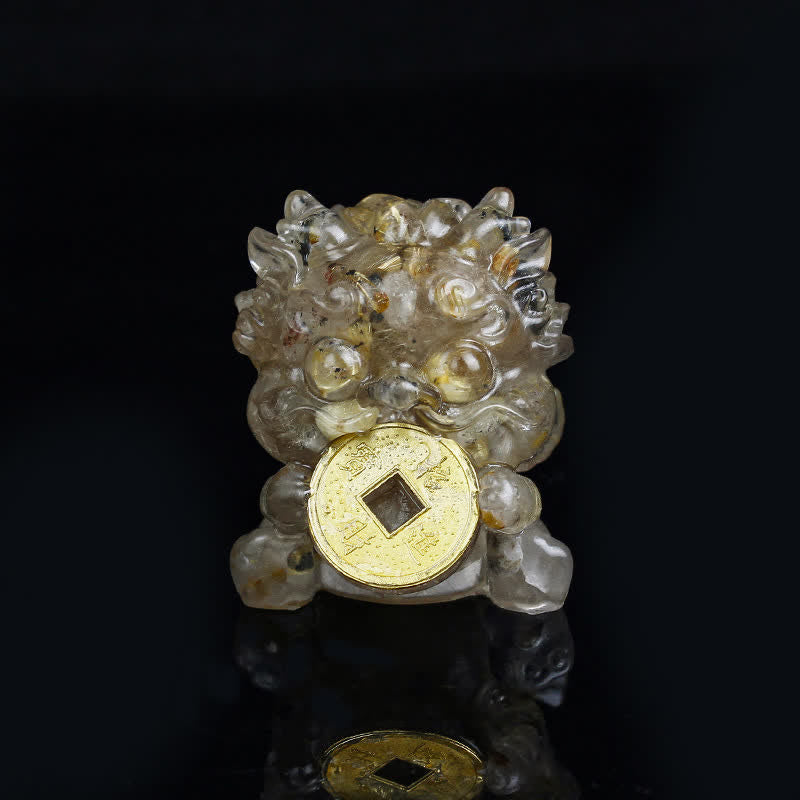 Handmade Cute PiXiu Gold Coin Crystal Fengshui Energy Wealth Fortune Home Decoration