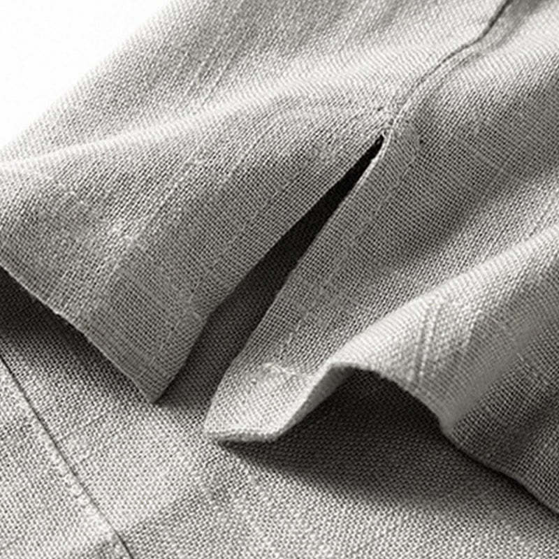 Loose Men's Shirt Solid Color Notched Neck Top Short Sleeve Comfy Button Breathable Cotton Linen Shirt