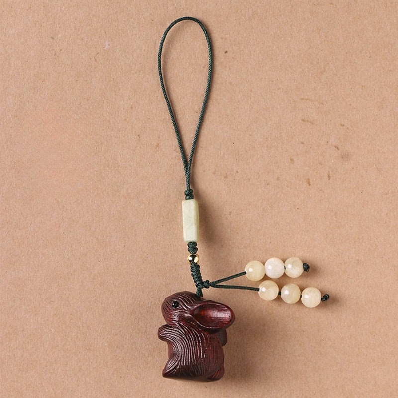 Sandalwood Small Leaf Red Sandalwood Lucky Mini Rabbit Protection Key Chain Phone Hanging Decoration