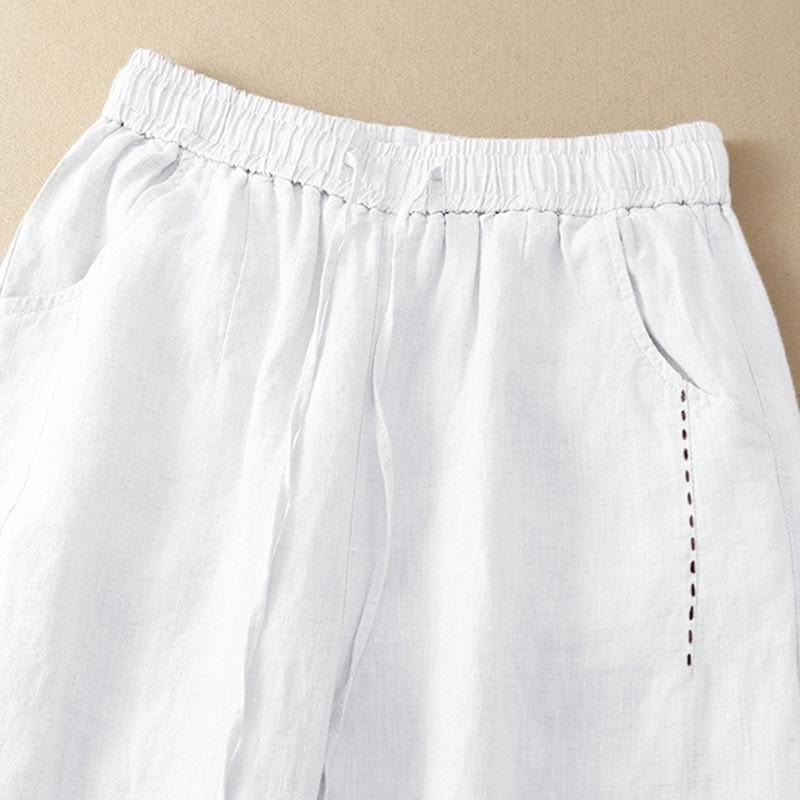 Casual Cotton High Waist Lace-up Slit Wide Leg Pants With Pockets