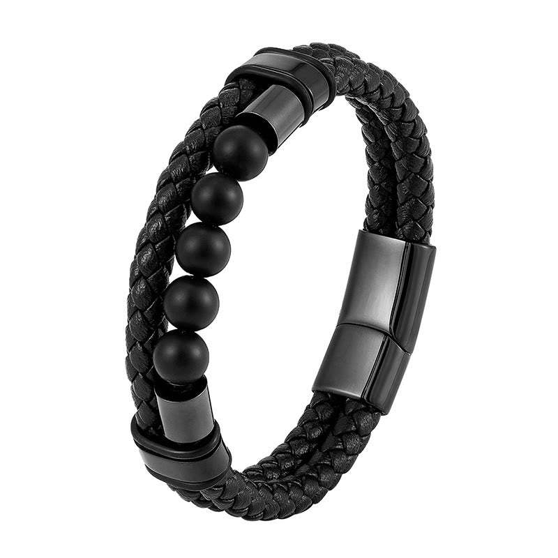 Lava Rock Frosted Stone Healing Leather Magnetic Buckle Bracelet