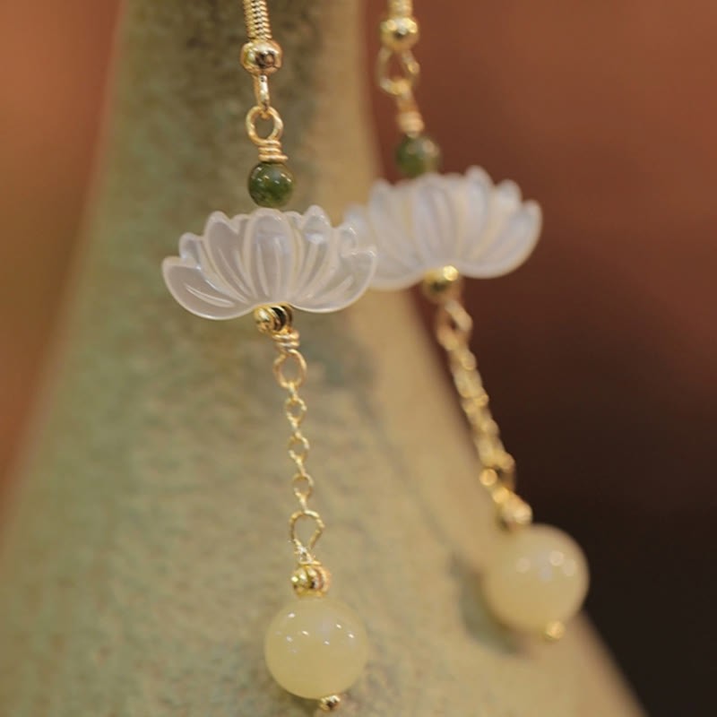 Hetian Jade Lotus Prosperity Earrings