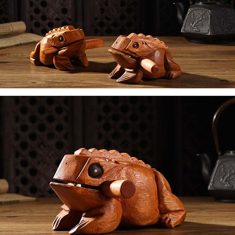 Handcrafted FengShui Wealth Luck Frog Mini Wooden Croaking Frog Guiro Decoration