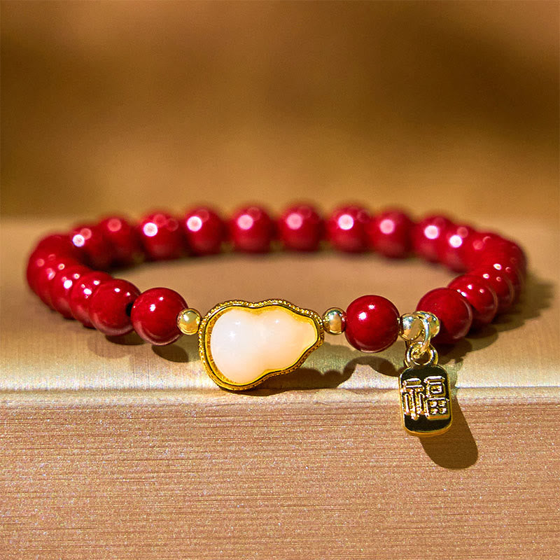 Cinnabar Gourd Fu Character Charm Blessing Bracelet