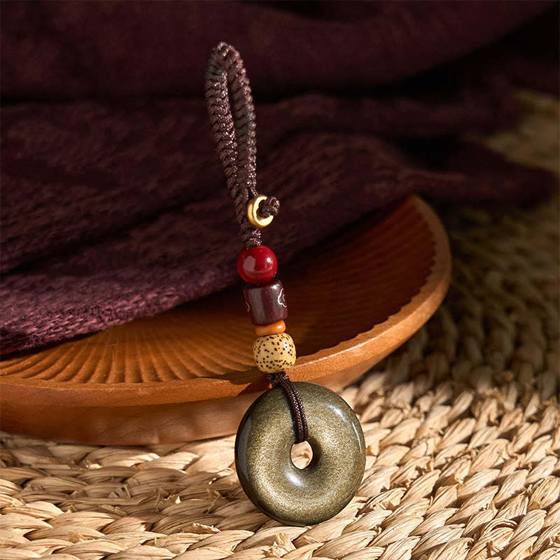 Natural Gold Sheen Obsidian Peace Buckle Strengthen Key Chain
