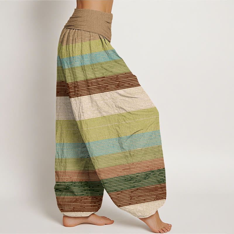 Casual Colorful Horizontal Stripe Pattern Women's Elastic Waist Harem Pants