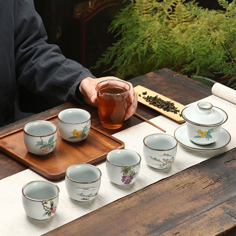 Loquat Lychee Snow Scenery Landscape Grape Apple Ceramic Teacup Kung Fu Tea Cup