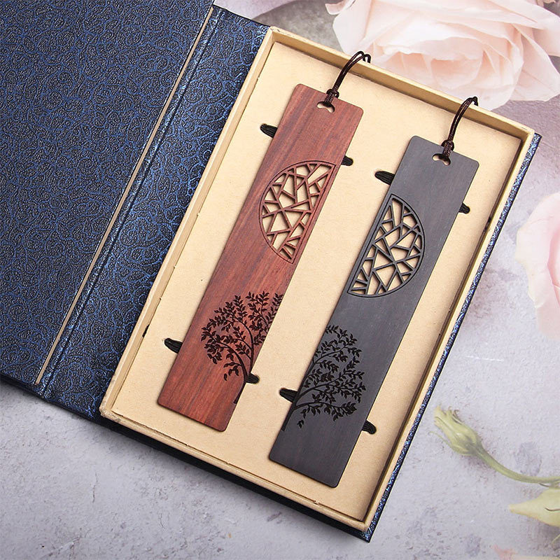 The Tree of Life Ebony Wood Small Leaf Red Sandalwood Bookmarks With Gift Box