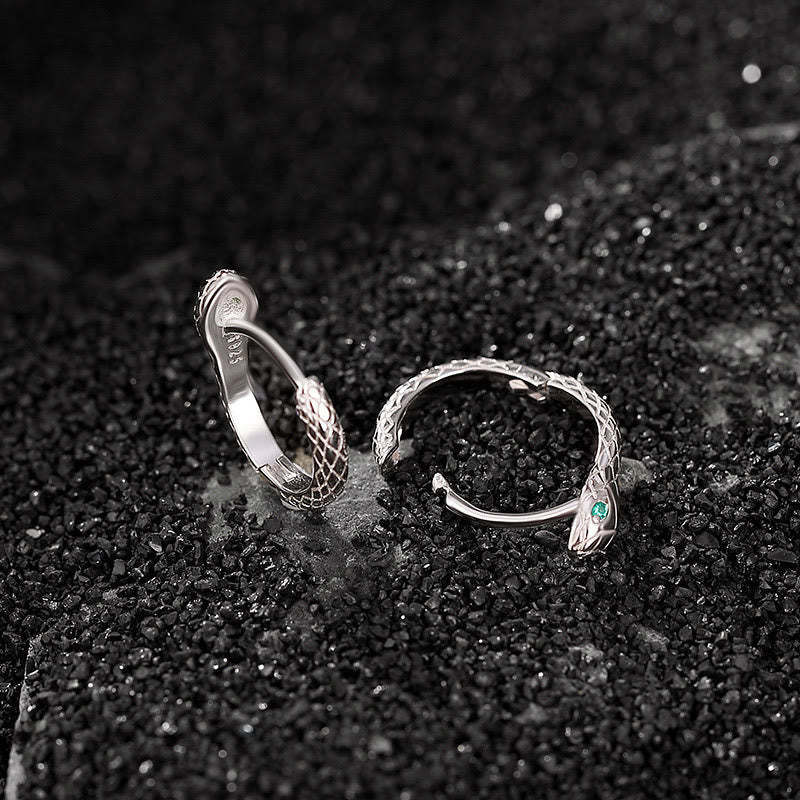 925 Sterling Silver Green-eyed Snake Shape Year Of The Snake Harmony Earrings