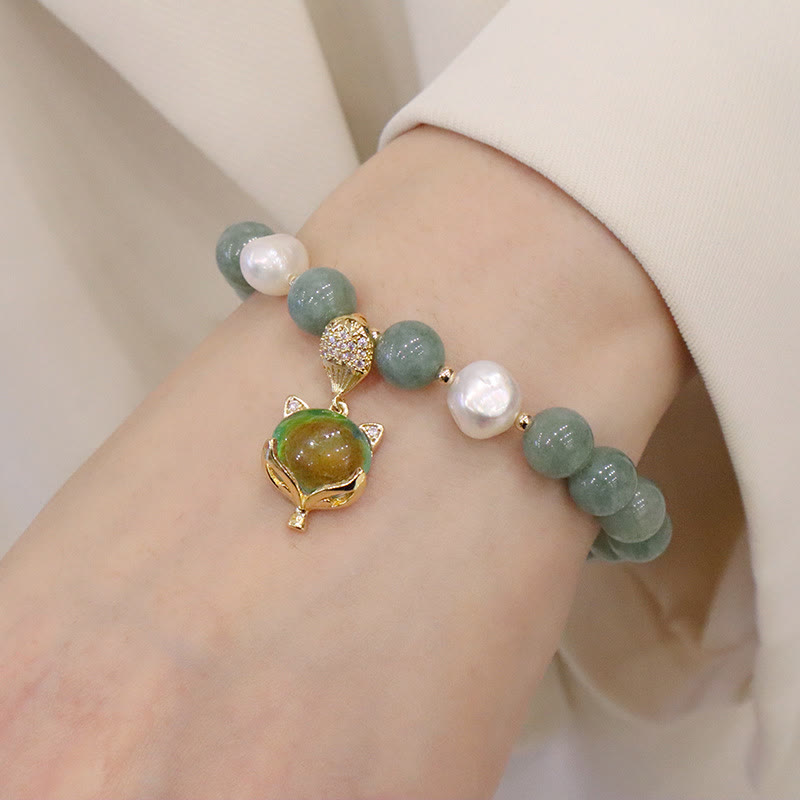 Jade Pearl Color-Changing Fox Charm Luck Bracelet