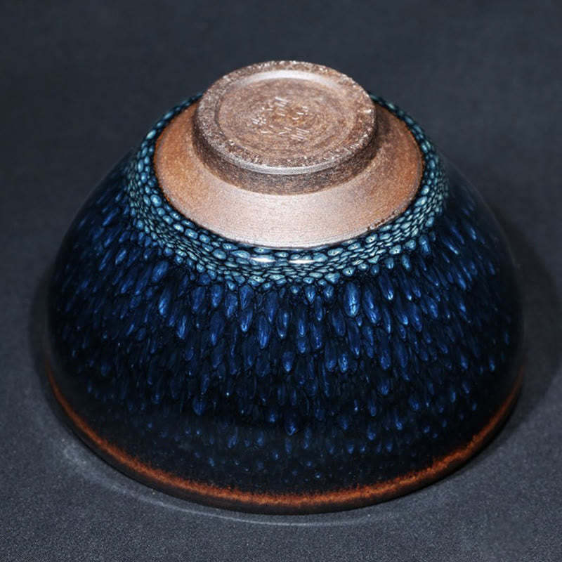 Handmade Blue Francolinus Spot Chinese Jianzhan Ceramic Teacup Kung Fu Tea Cup Bowl