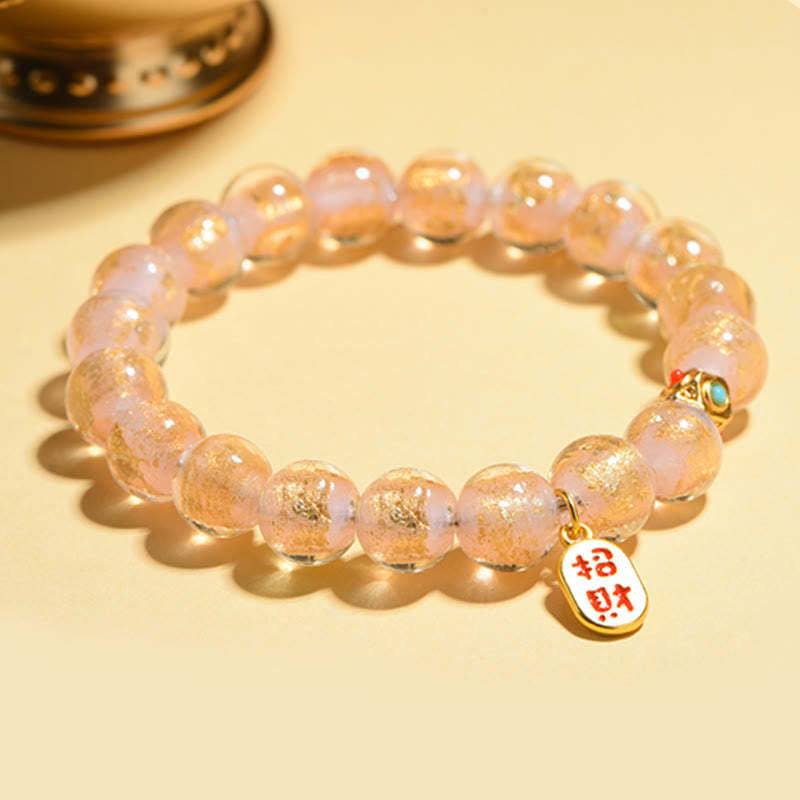 Tibetan Incense Ash Liuli Glass Bead Lucky Fortune Fu Character Charm Bracelet