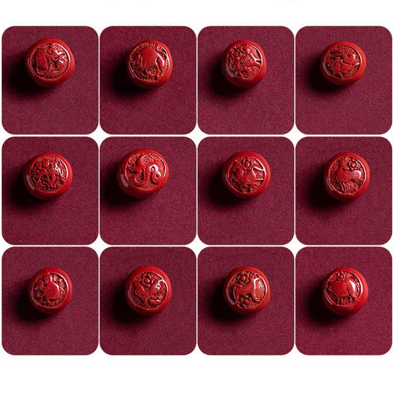 Natural Cinnabar Chinese Zodiac?Ruyi Handle Fu Character Lotus Blessing Red String Belly Chain