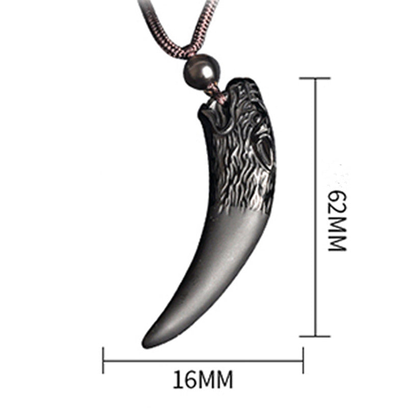 Natural Black Obsidian Ice Obsidian Rainbow Obsidian Wolf Tooth Pattern Strength Necklace Pendant