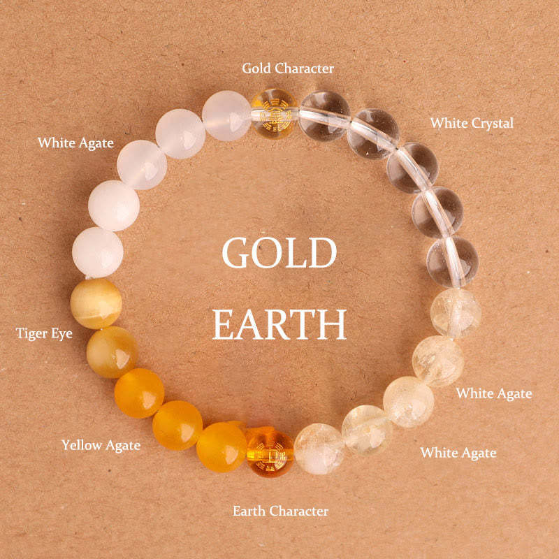 Five Elements Various Agate Crystal Black Onyx Green Chalcedony Aquamarine Wisdom Bracelet