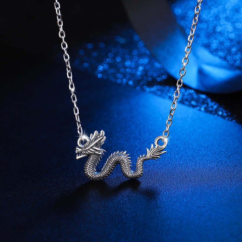 925 Sterling Silver Year Of The Dragon Auspicious Dragon Protection Chain Necklace Pendant(Extra 30% Off | USE CODE: FS30)