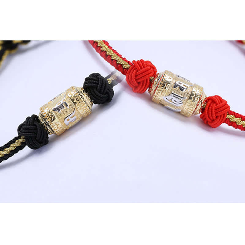 925 Sterling Silver Om Mani Padme Hum Prayer Wheel Luck Strength Red String Bracelet