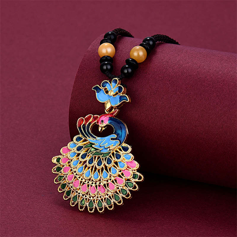 Colourful Peacock Amber Turquoise Agate Fortune Necklace Pendant