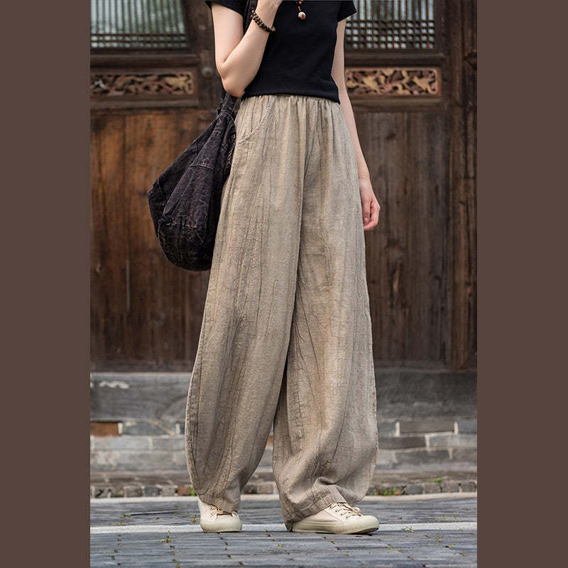 Ramie Cotton Linen Pants Tie-dye Design Trousers Loose Zen Yoga Women's Pants with Pockets