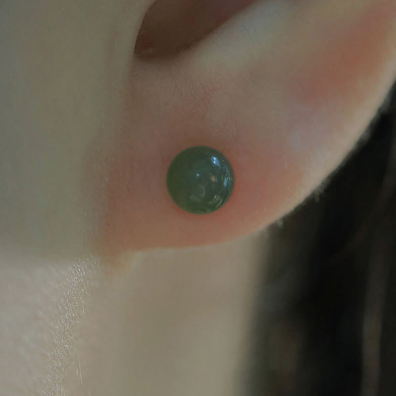 Round Jade Beaded Luck Stud Earrings