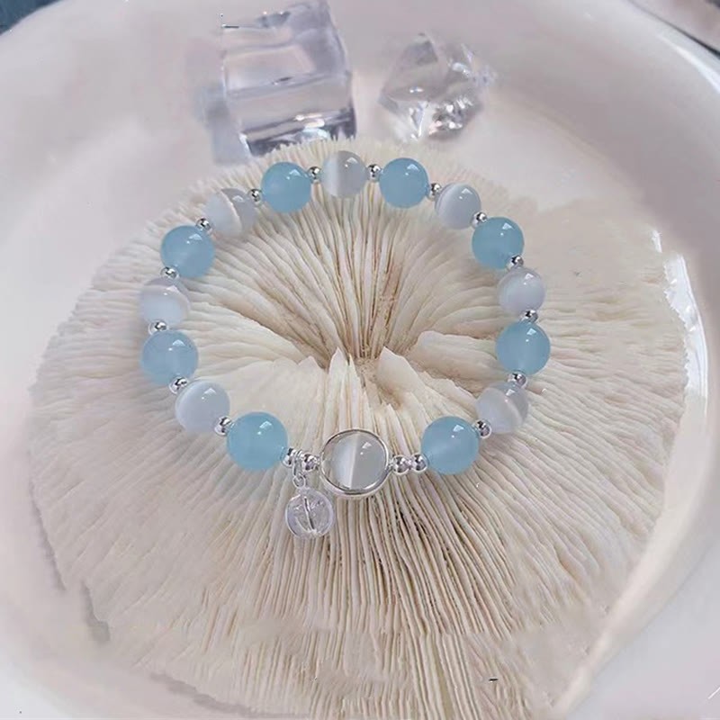925 Sterling Silver Cat's Eye Aquamarine Support Charm Bracelet