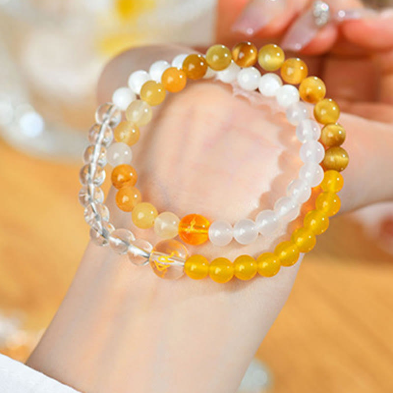 Five Elements Various Agate Crystal Pearl Black Onyx White Agate White Crystal Luck Bracelet