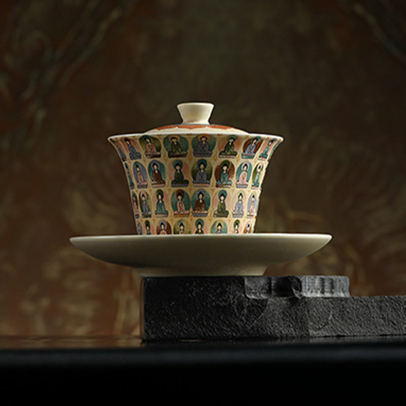 Dunhuang Color Thousand mystic zens Flying Apsaras Pattern Gaiwan Teacup Kung Fu Tea Cup With Lid