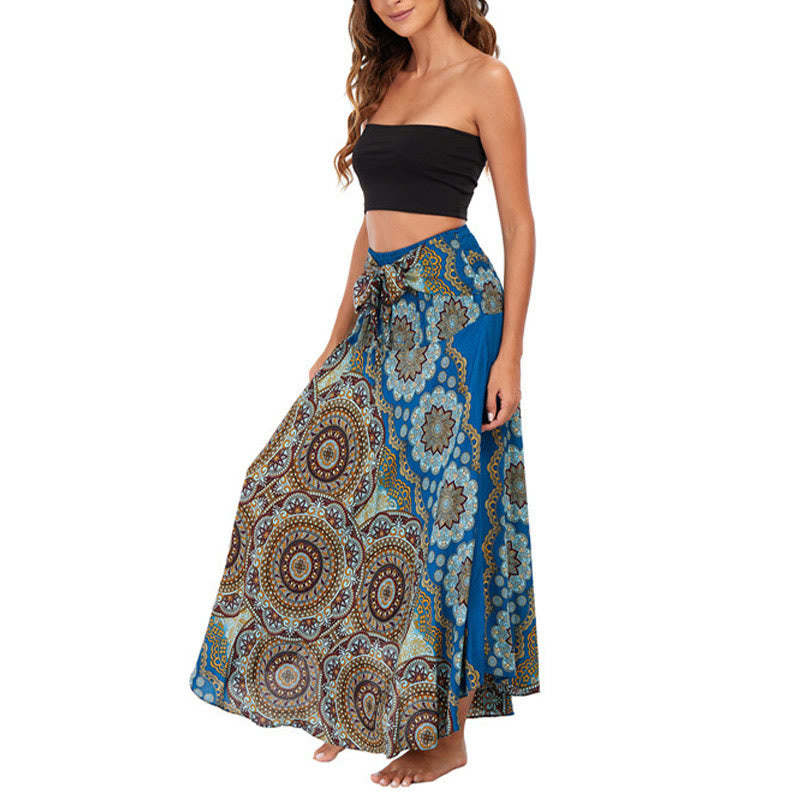 Two Style Wear Bohemian Mandala Flower Lace-up Skirt Dress