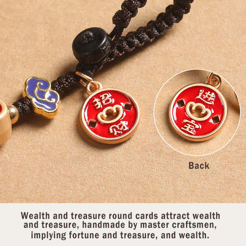 Ebony Wood Lucky Cat Auspicious Cloud Peace Key Chain Phone Hanging Decoration
