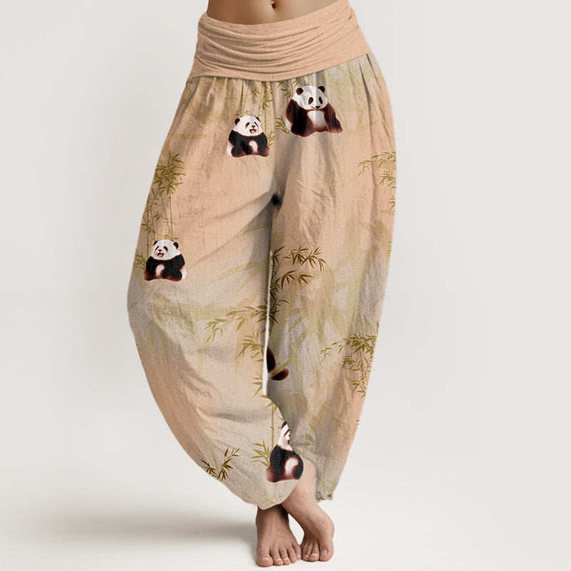 Panda Bamboo Pattern Women's Elastic Waist Harem Pants