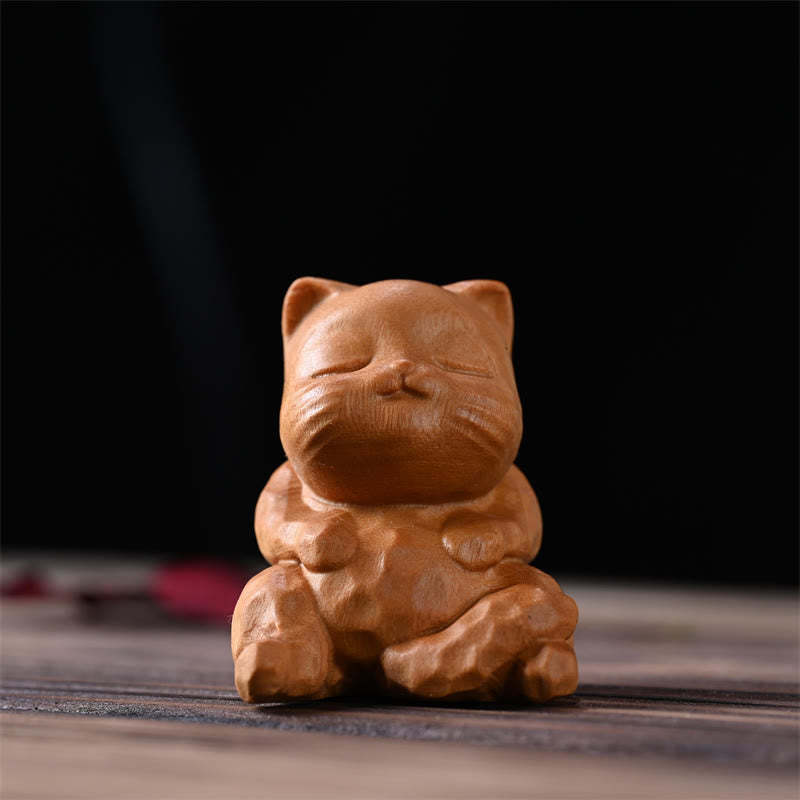 Mini Cute Sitting Cat Sandalwood Protection Home Decoration