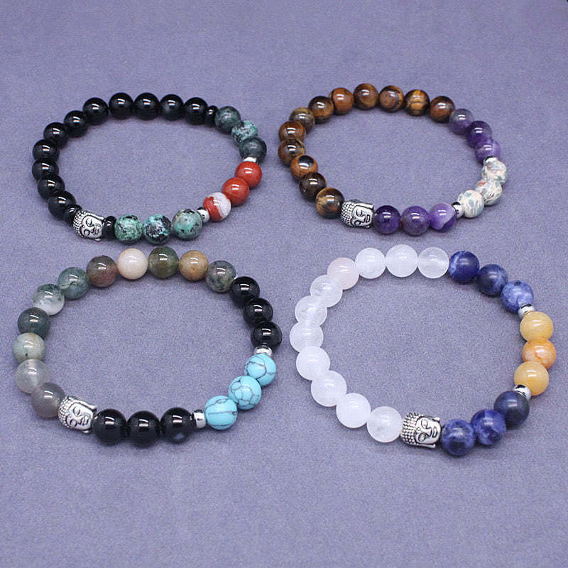 Natural Black Onyx White Stone Green Aventurine Tiger Eye Agate Mixed Color mystic zen Head Protection Bracelet