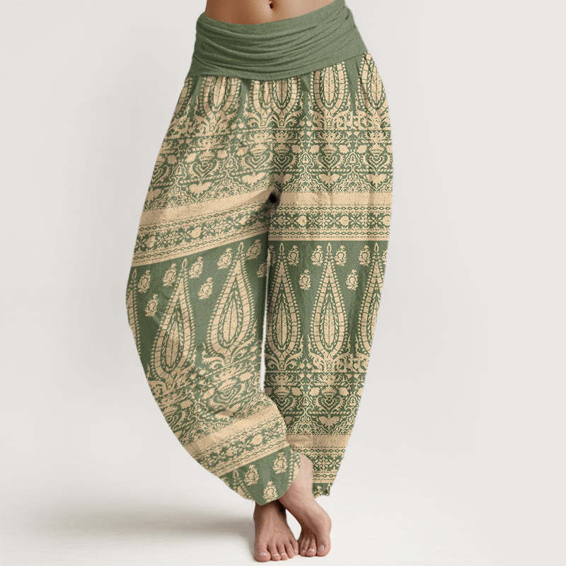 Casual Feather Stripes Design Women's Elastic Waist Harem Pants