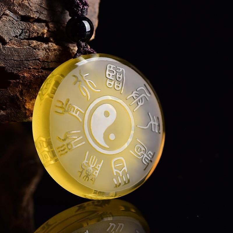 Taoism Five Sacred Mountains Yin Yang Symbol Liuli Crystal Balance Necklace Pendant Key Chain