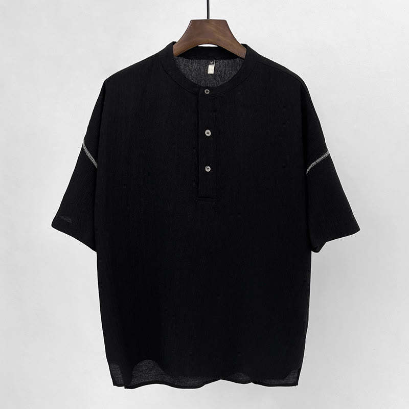 Summer Solid Color Men Short Sleeve Button Shirt