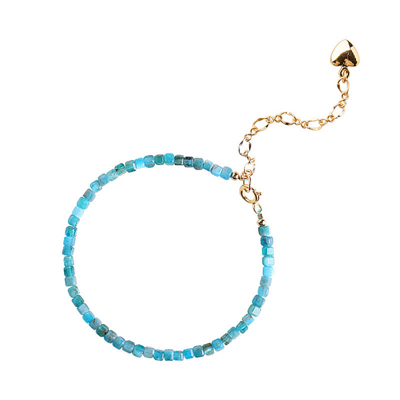 mystic zen Stone 2.5mm Apatite Ultra-thin Beads 14k Gold Plated Copper Heart Motivation Bracelet