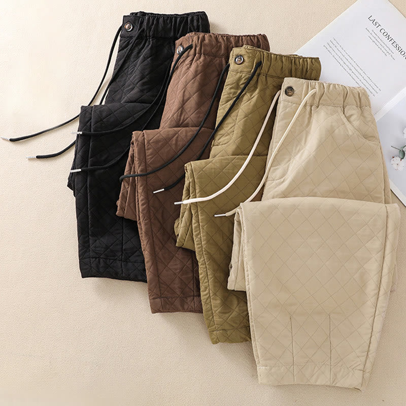 Fall Winter Simple Plaid Cotton Drawstring Harem Pants With Pockets