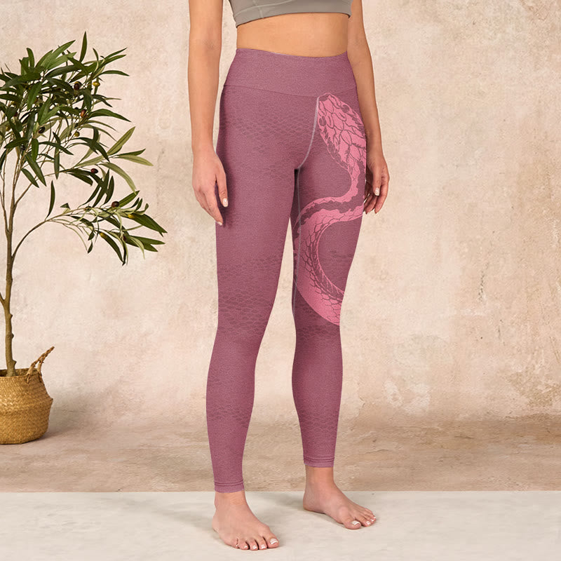 Pink Snake And Snakeskin Print Gym Leggings Women's Yoga Pants