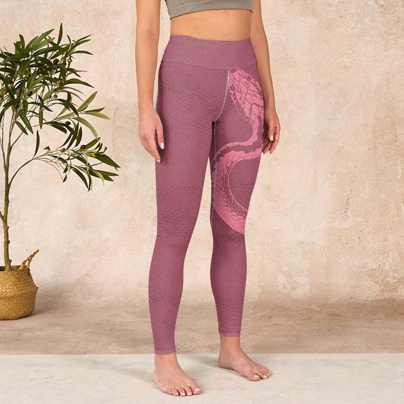 Pink Snake And Snakeskin Print Gym Leggings Women's Yoga Pants